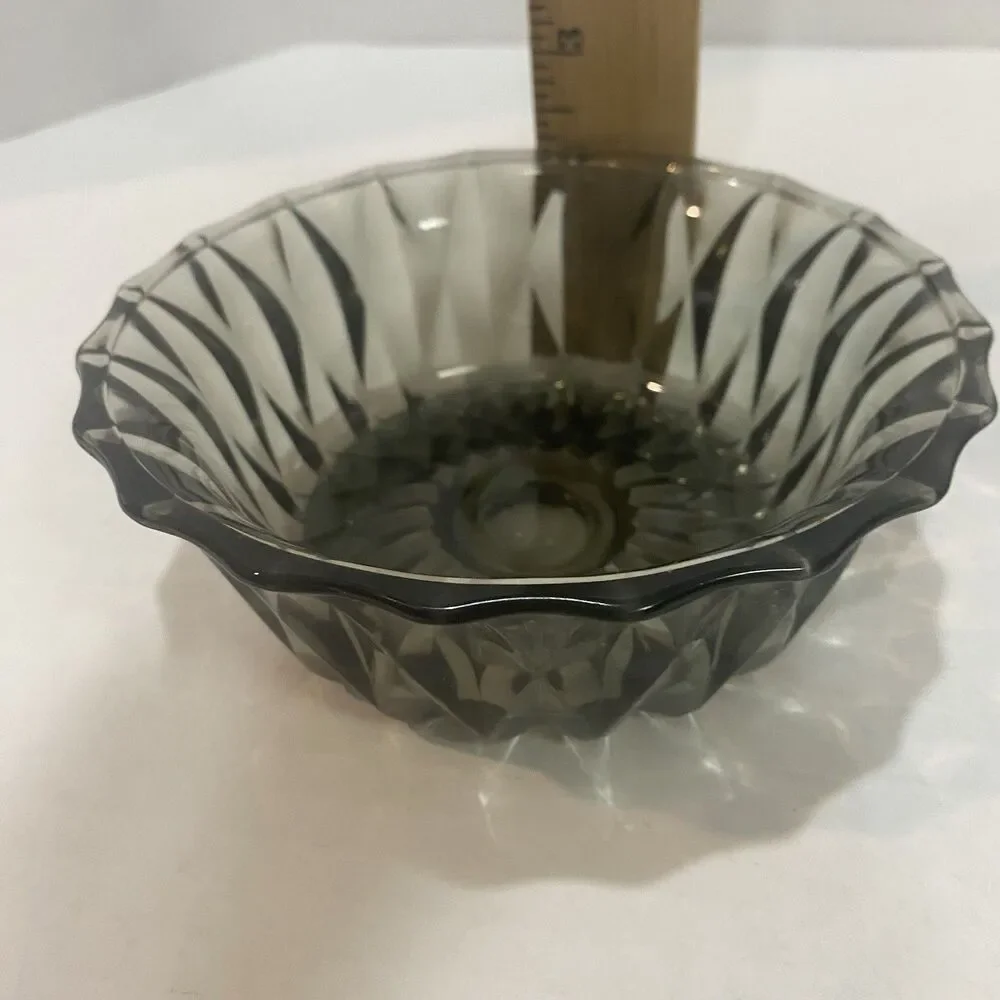 Vintage 2 Libbey Smoke Glass Serving Bowl 8” & 6” Diamond Scroll MCM Replacement